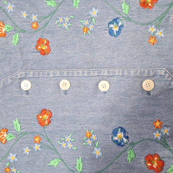 Vintage Karen Scott 100% Cotton denim embroidered vest - M - blue/floral - Picture 6 of 7
